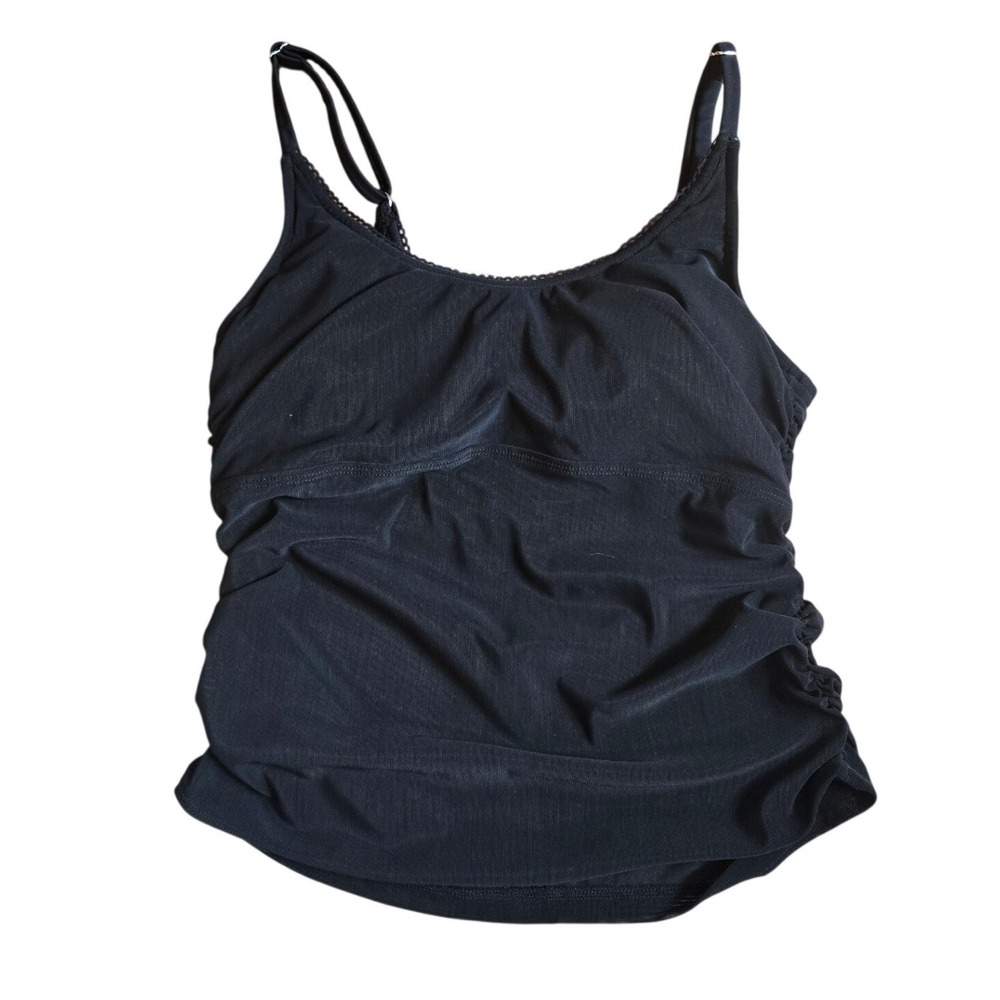 Adore Me Tankini Swim Top Built-in Bra Black Ruched‎ Mesh Sheer Small